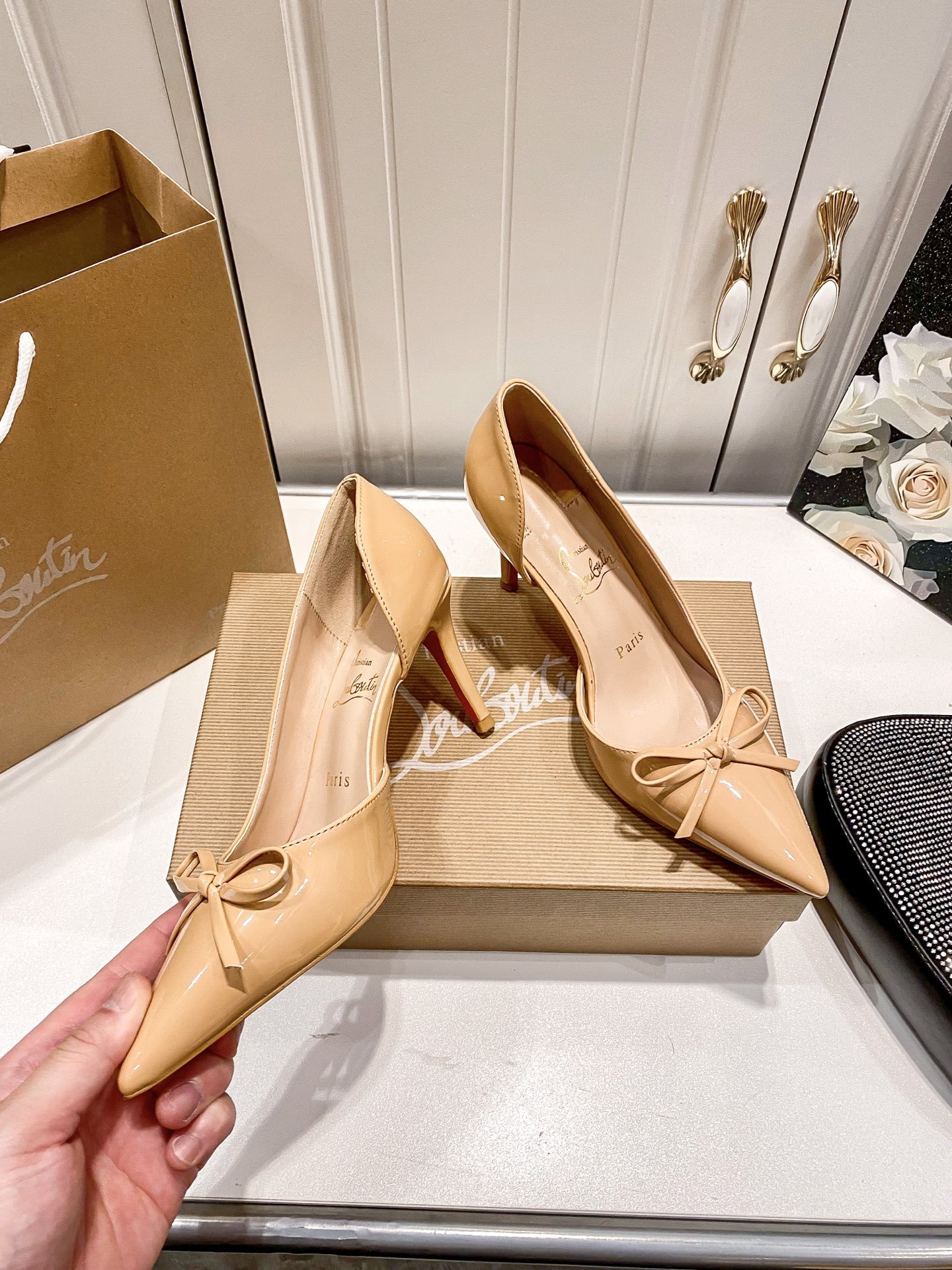 C style Bow pointed high heels