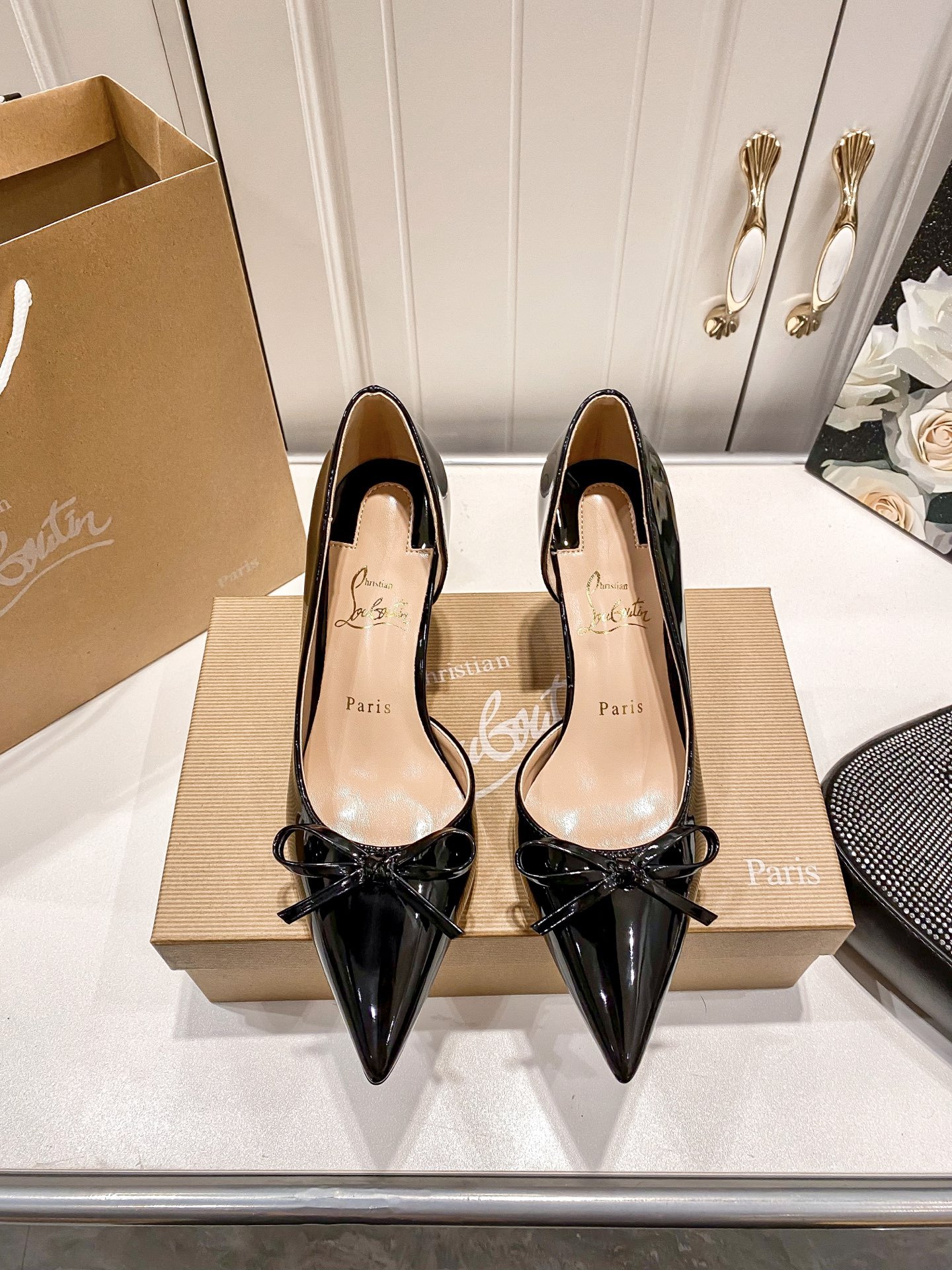 C style Bow pointed high heels