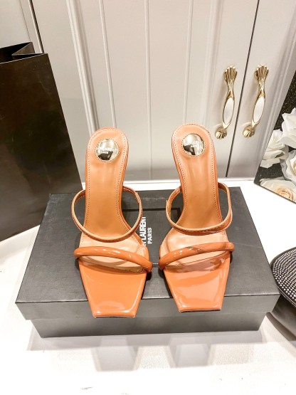 Y style Letter heel square toe high heel sandals