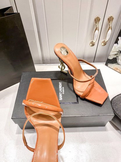 Y style Letter heel square toe high heel sandals