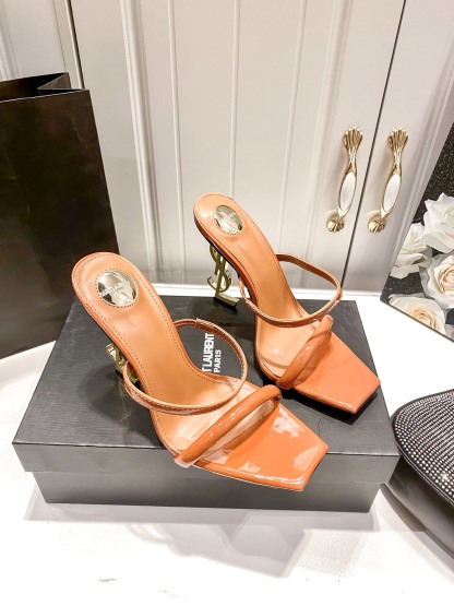 Y style Letter heel square toe high heel sandals