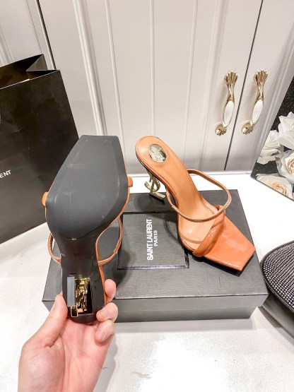 Y style Letter heel square toe high heel sandals