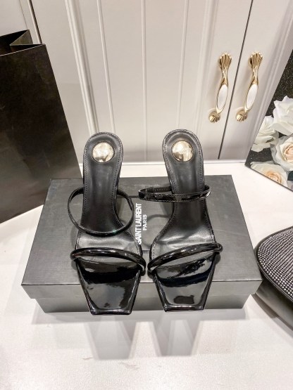 Y style Letter heel square toe high heel sandals