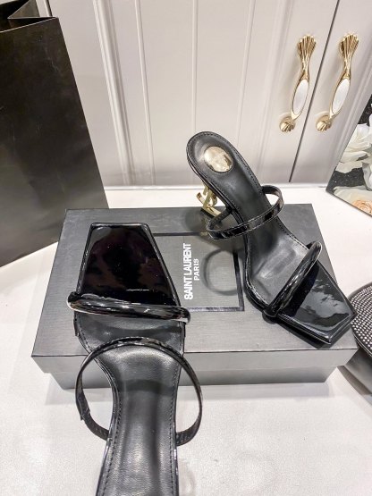 Y style Letter heel square toe high heel sandals