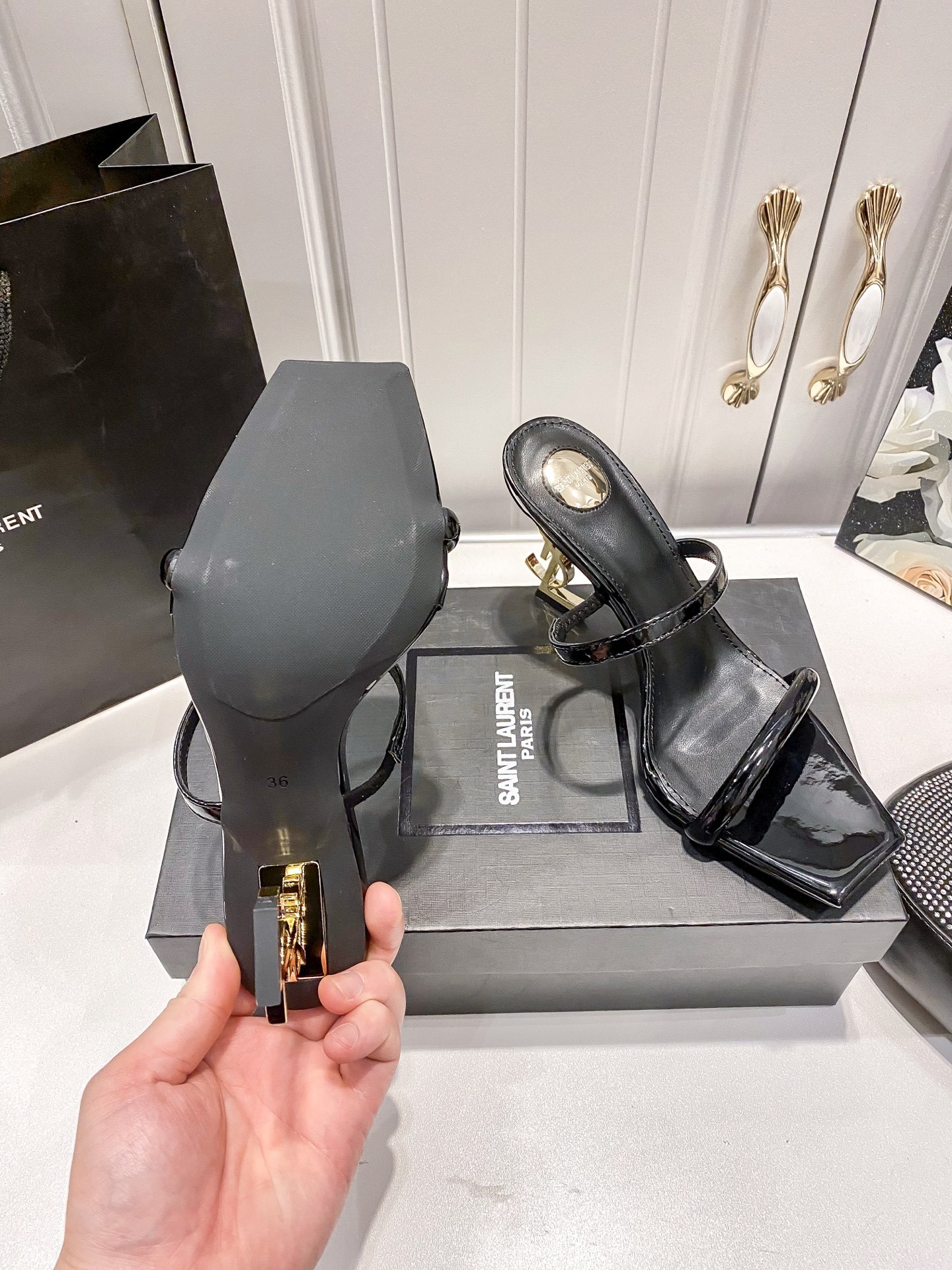 Y style Letter heel square toe high heel sandals