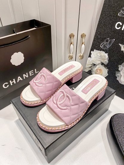 C style Chain block heel slippers