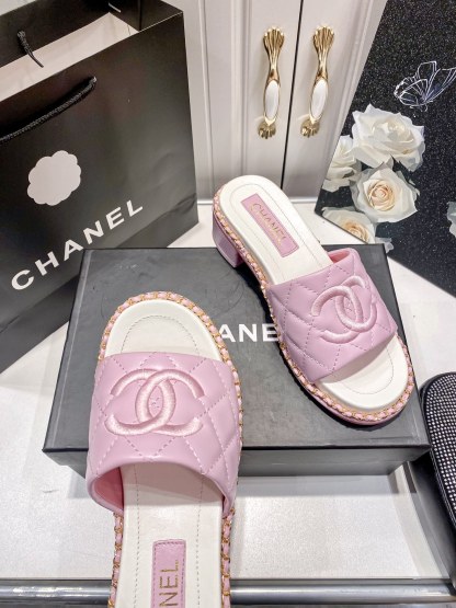 C style Chain block heel slippers