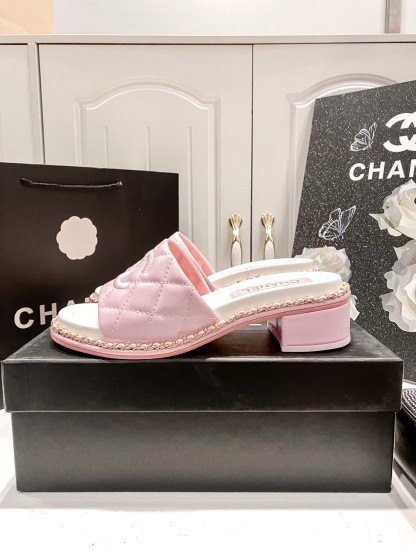 C style Chain block heel slippers