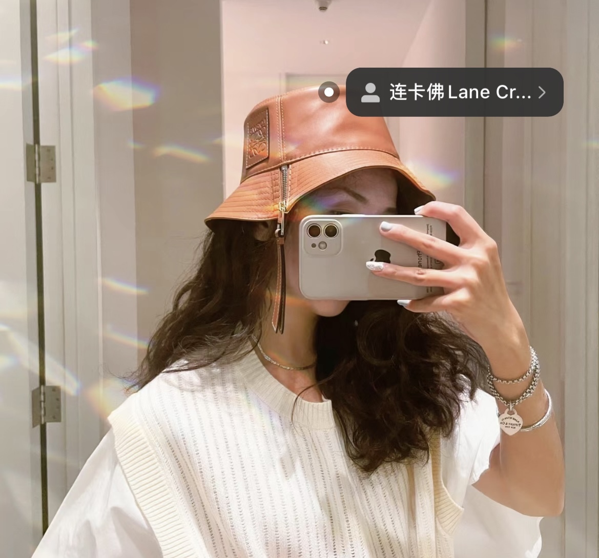 L style Lambskin bucket hat with patchwork zip