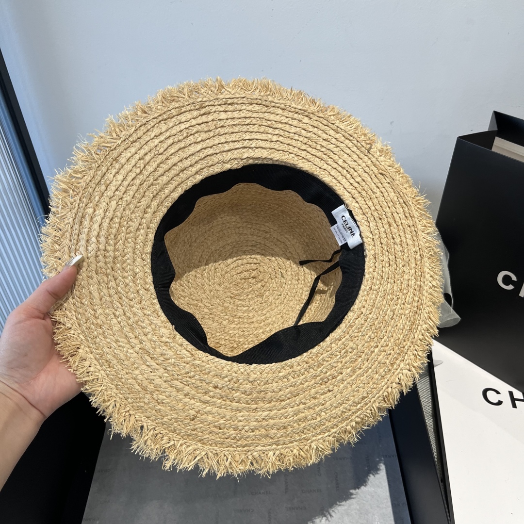 C style Raffia flat hat with pearl bow head circumference 57cm