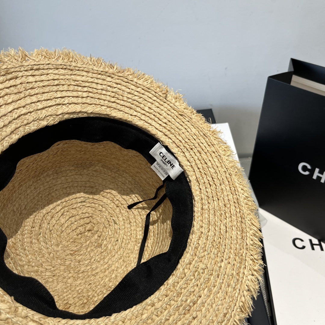 C style Raffia flat hat with pearl bow head circumference 57cm