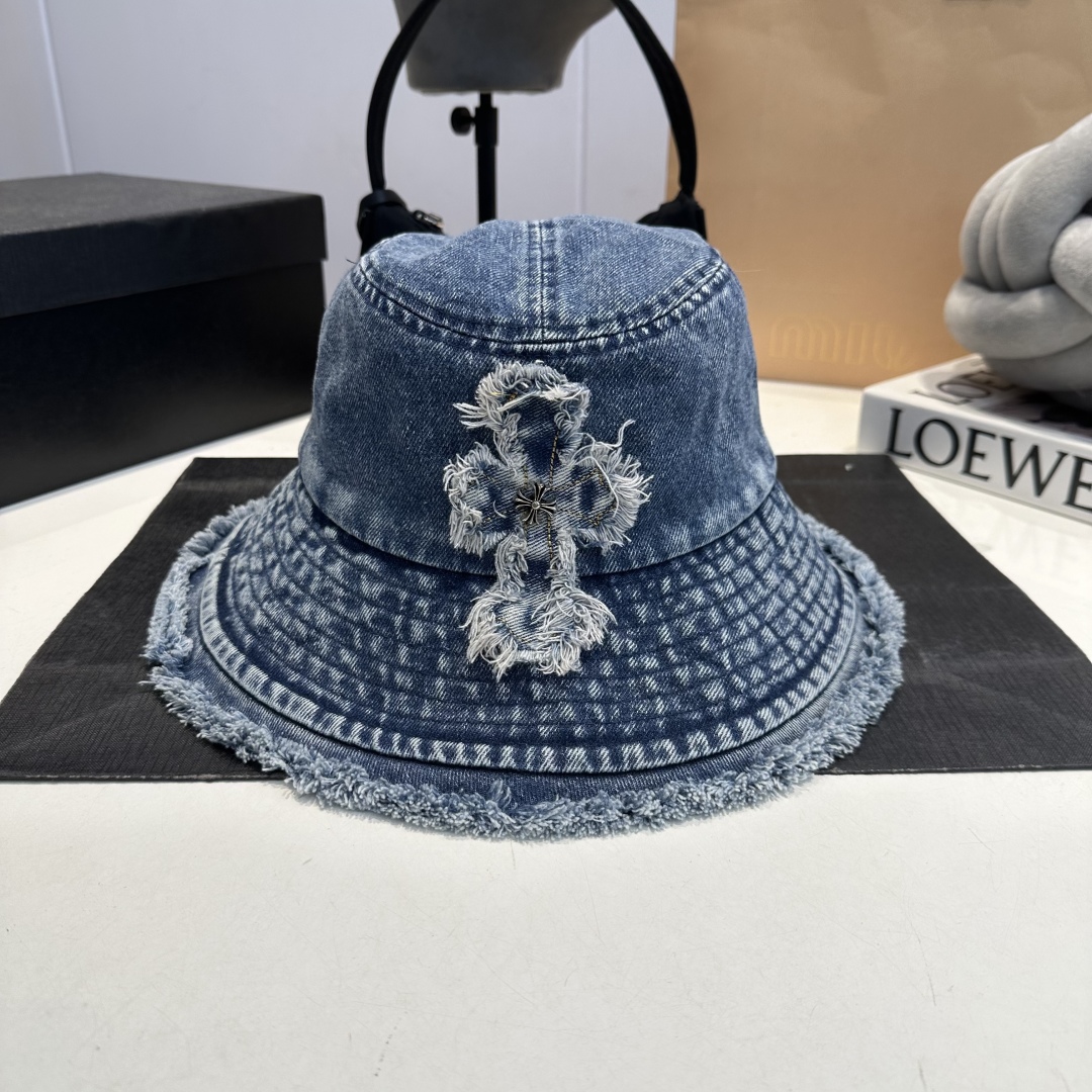 C style Washed ripped denim bucket hat
