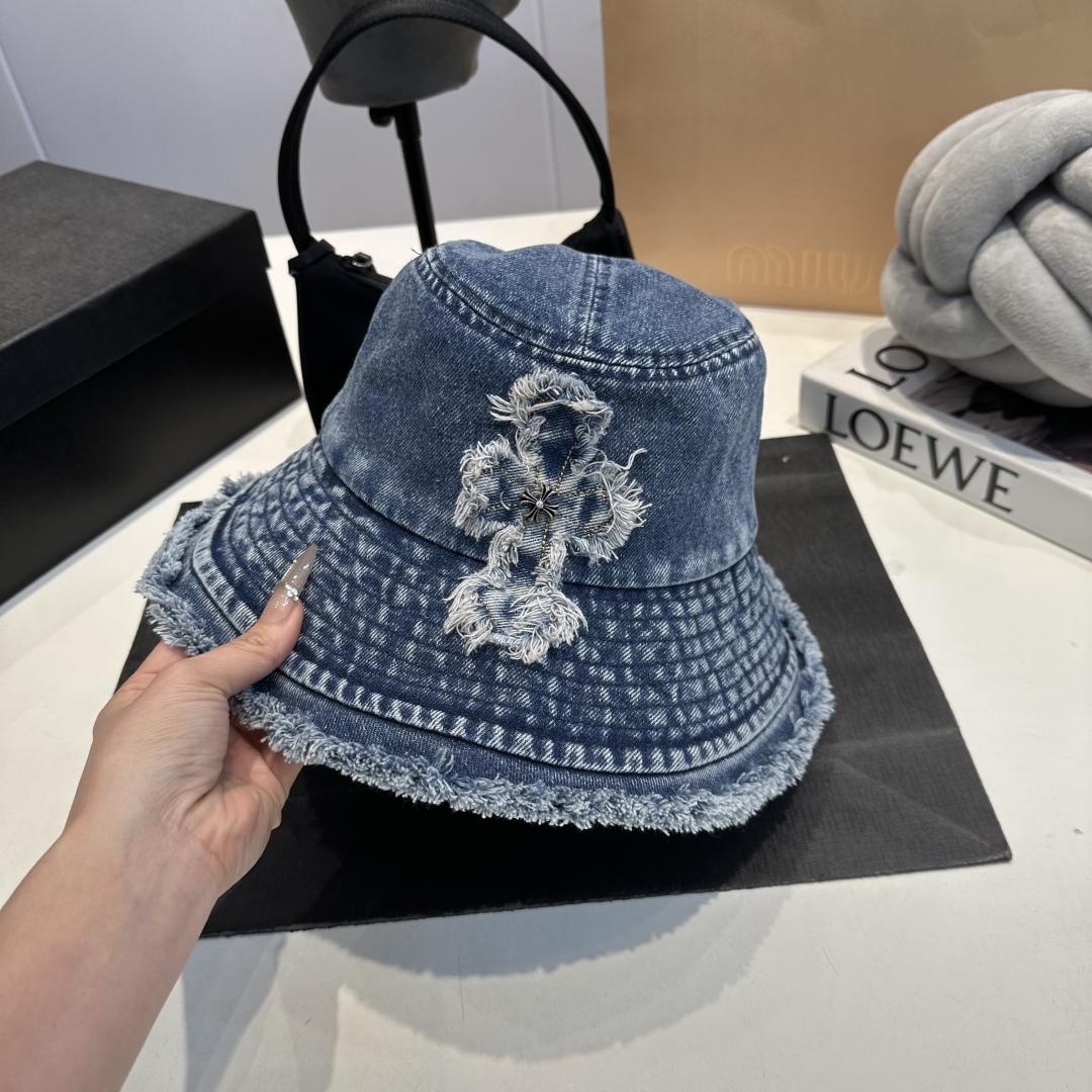 C style Washed ripped denim bucket hat