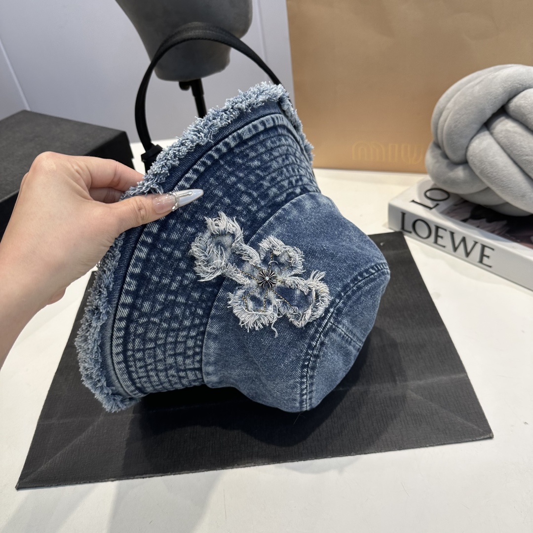 C style Washed ripped denim bucket hat