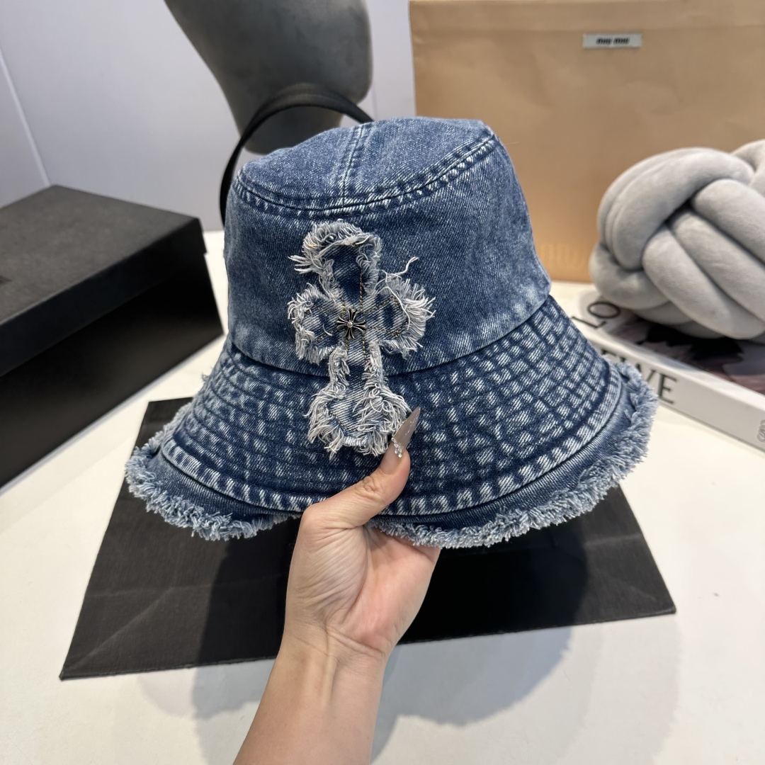 C style Washed ripped denim bucket hat