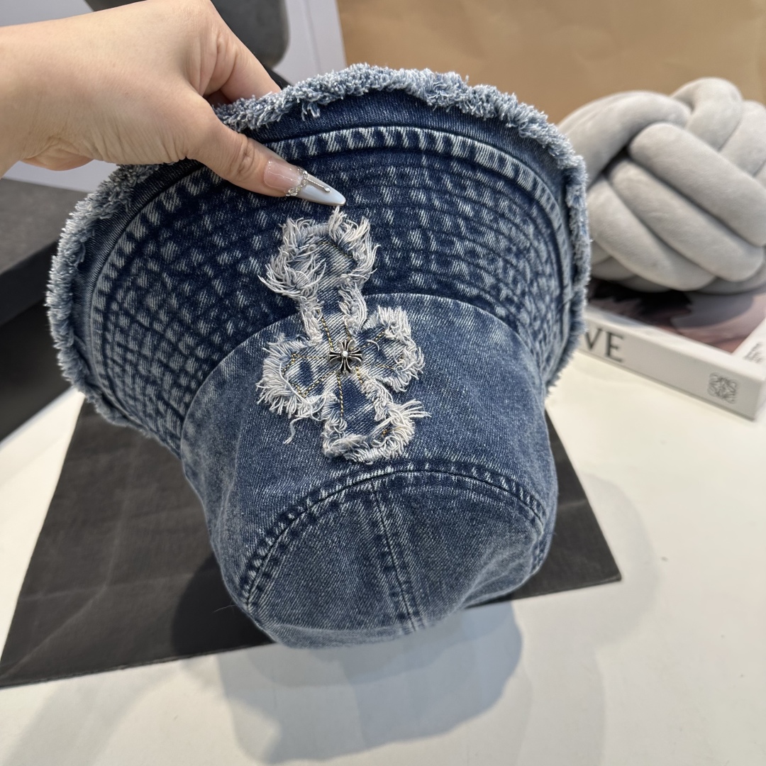 C style Washed ripped denim bucket hat