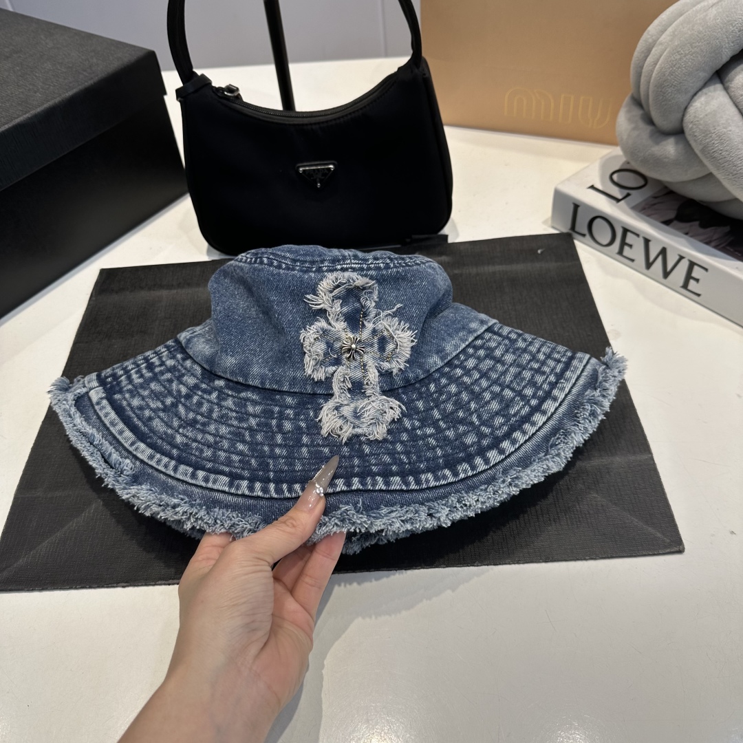 C style Washed ripped denim bucket hat