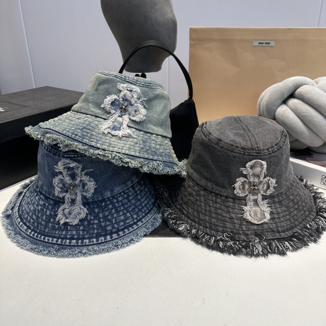 C style Washed ripped denim bucket hat