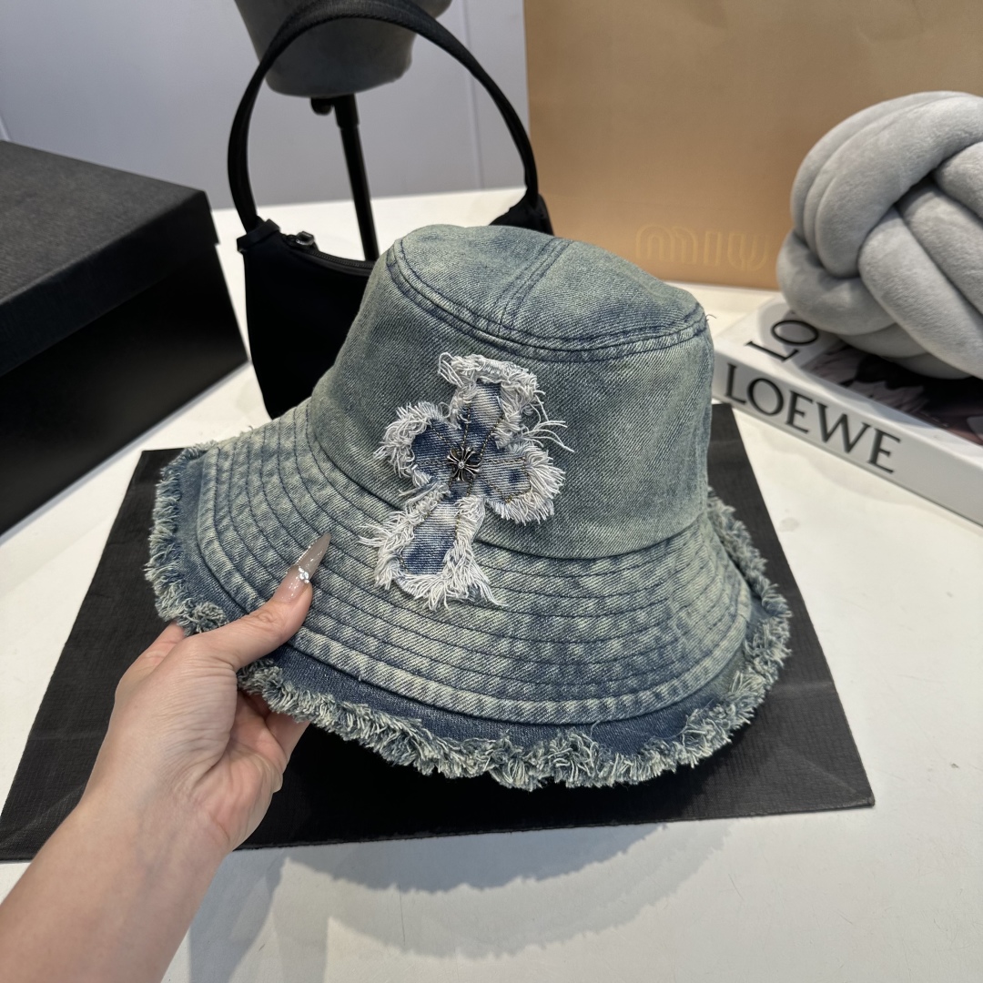 C style Washed ripped denim bucket hat
