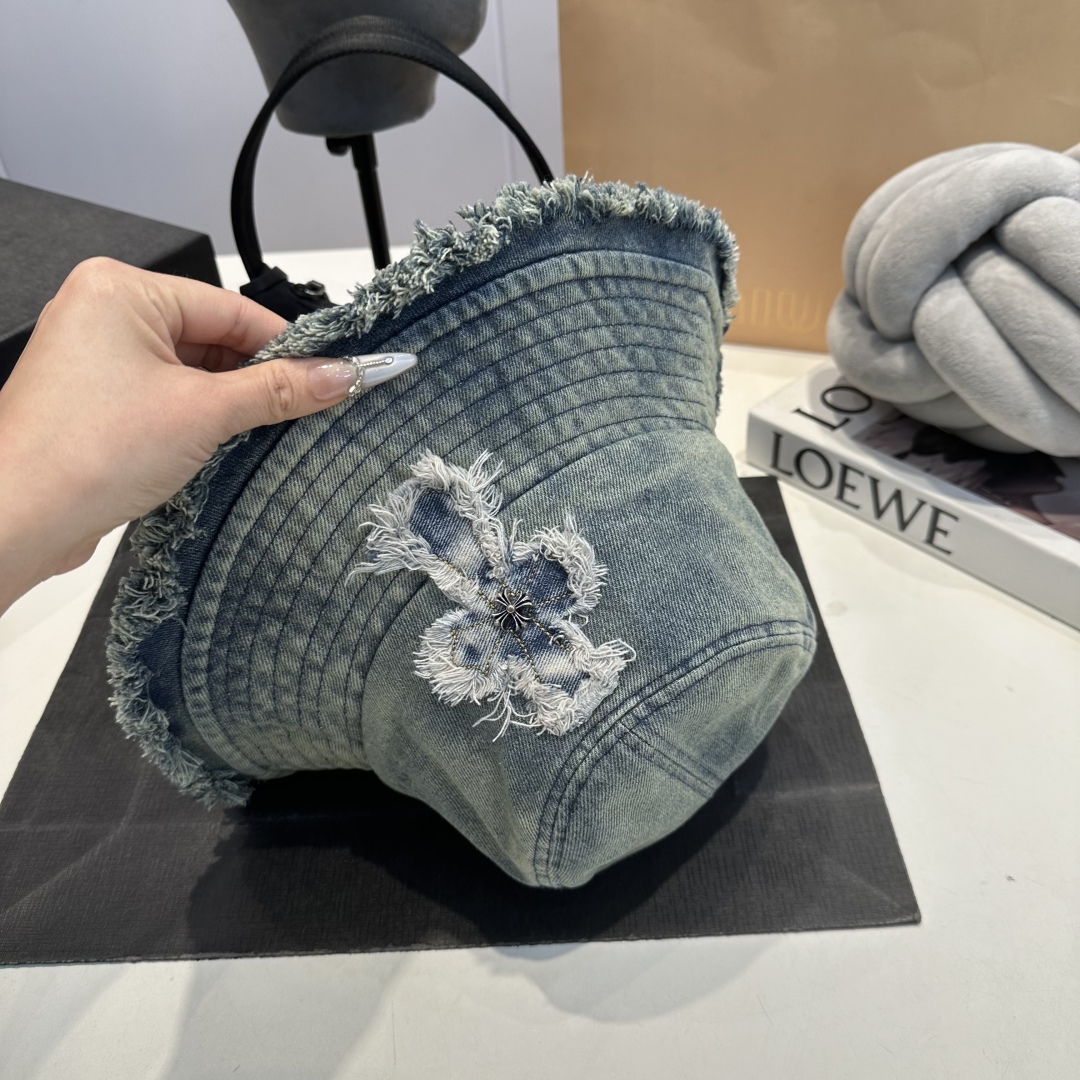 C style Washed ripped denim bucket hat