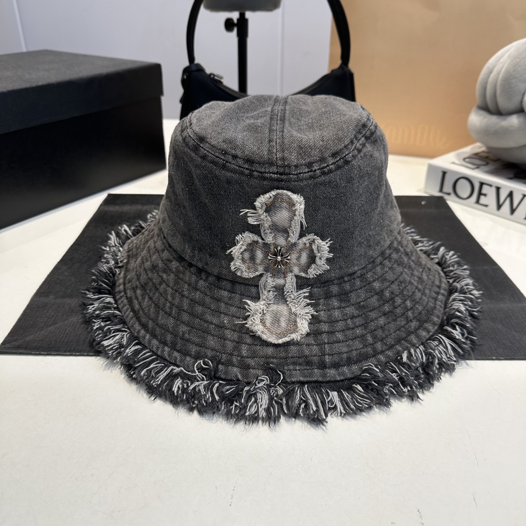 C style Washed ripped denim bucket hat