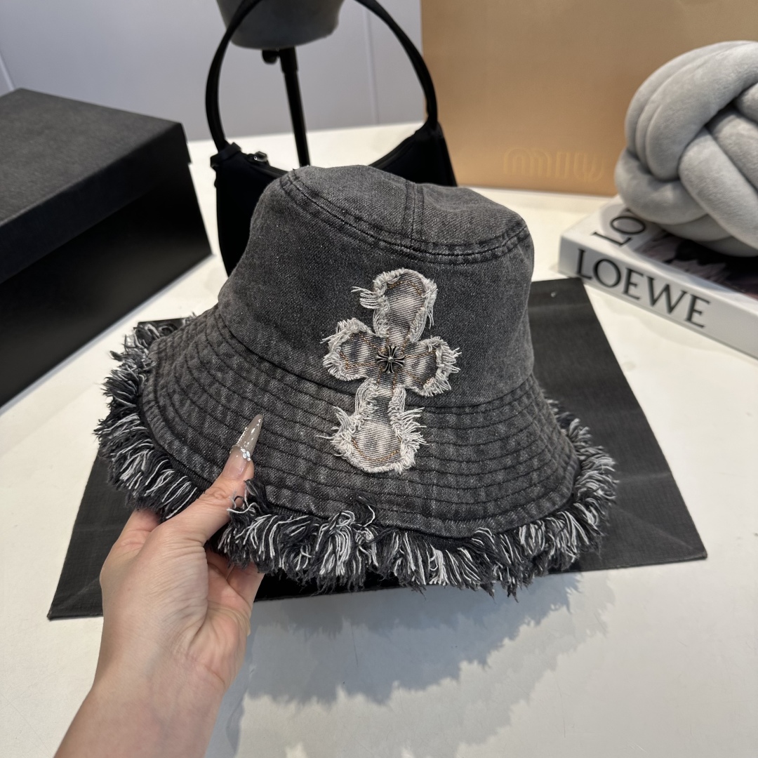C style Washed ripped denim bucket hat