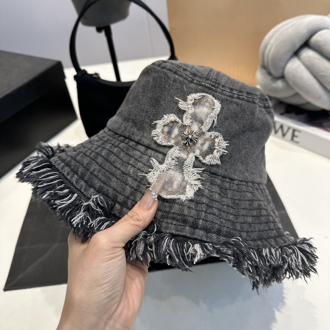 C style Washed ripped denim bucket hat