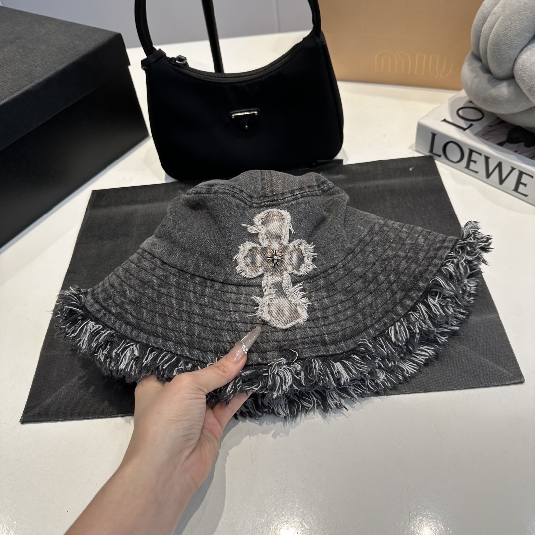 C style Washed ripped denim bucket hat