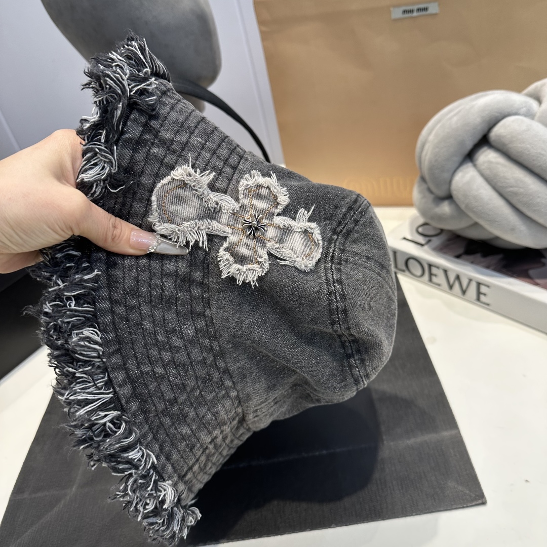 C style Washed ripped denim bucket hat