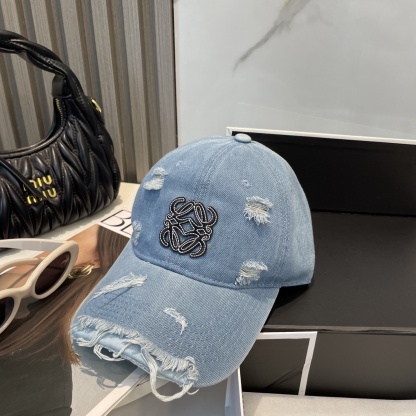 L style Hole washed denim baseball cap