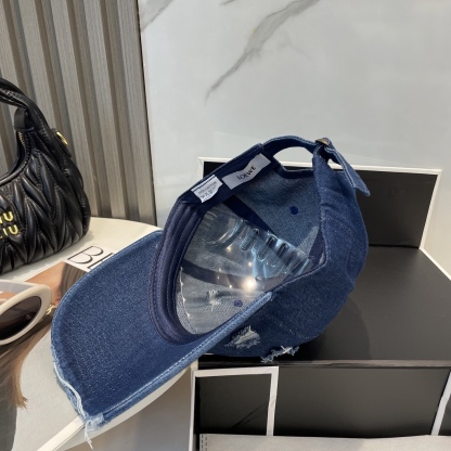 L style Hole washed denim baseball cap