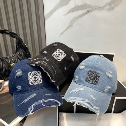 L style Hole washed denim baseball cap