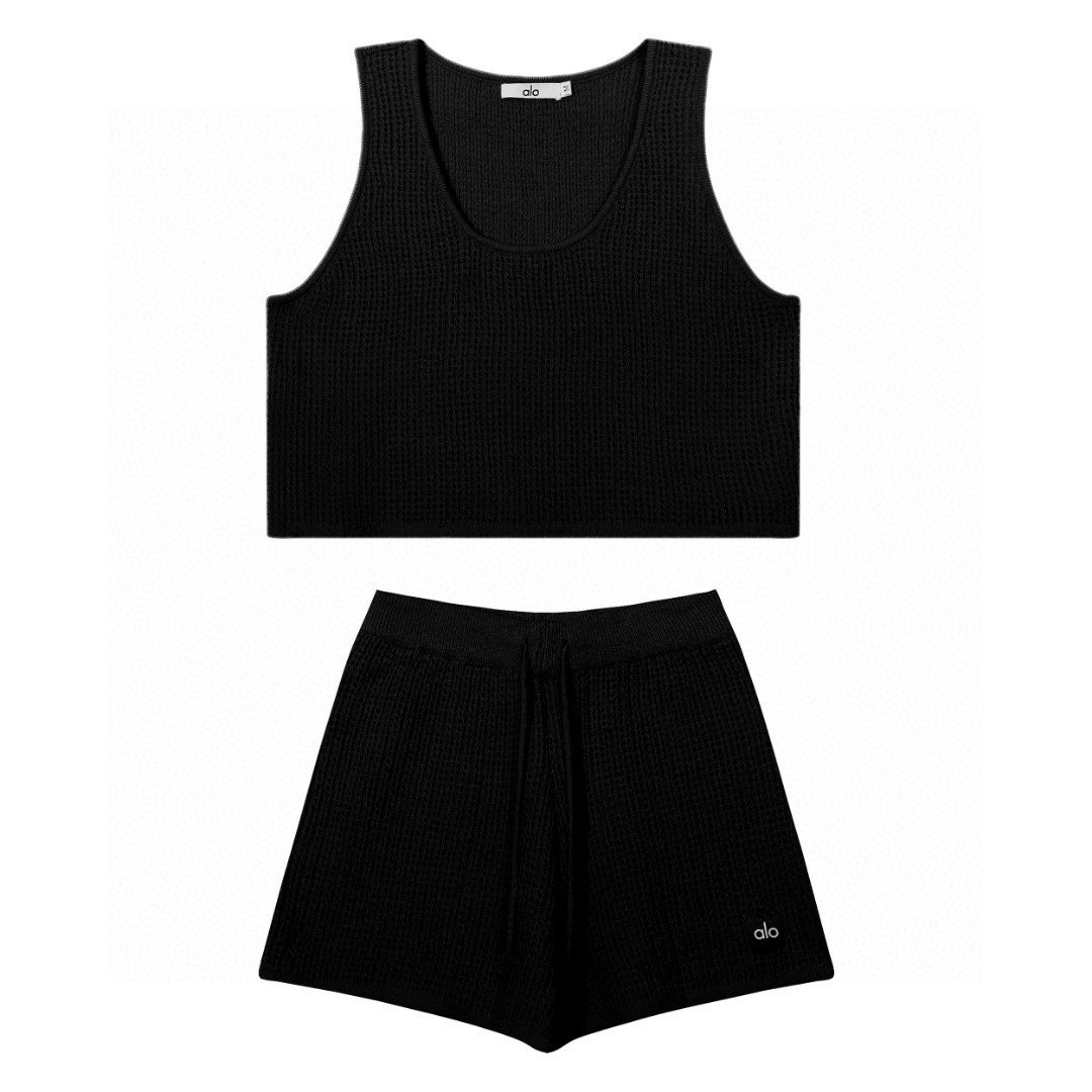 A style Waffle Knit Tank Top and Shorts Set