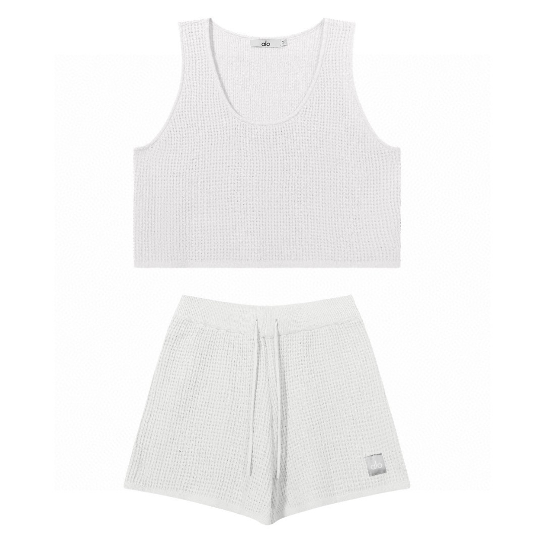 A style Waffle Knit Tank Top and Shorts Set