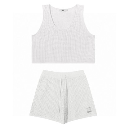 A style Waffle Knit Tank Top and Shorts Set
