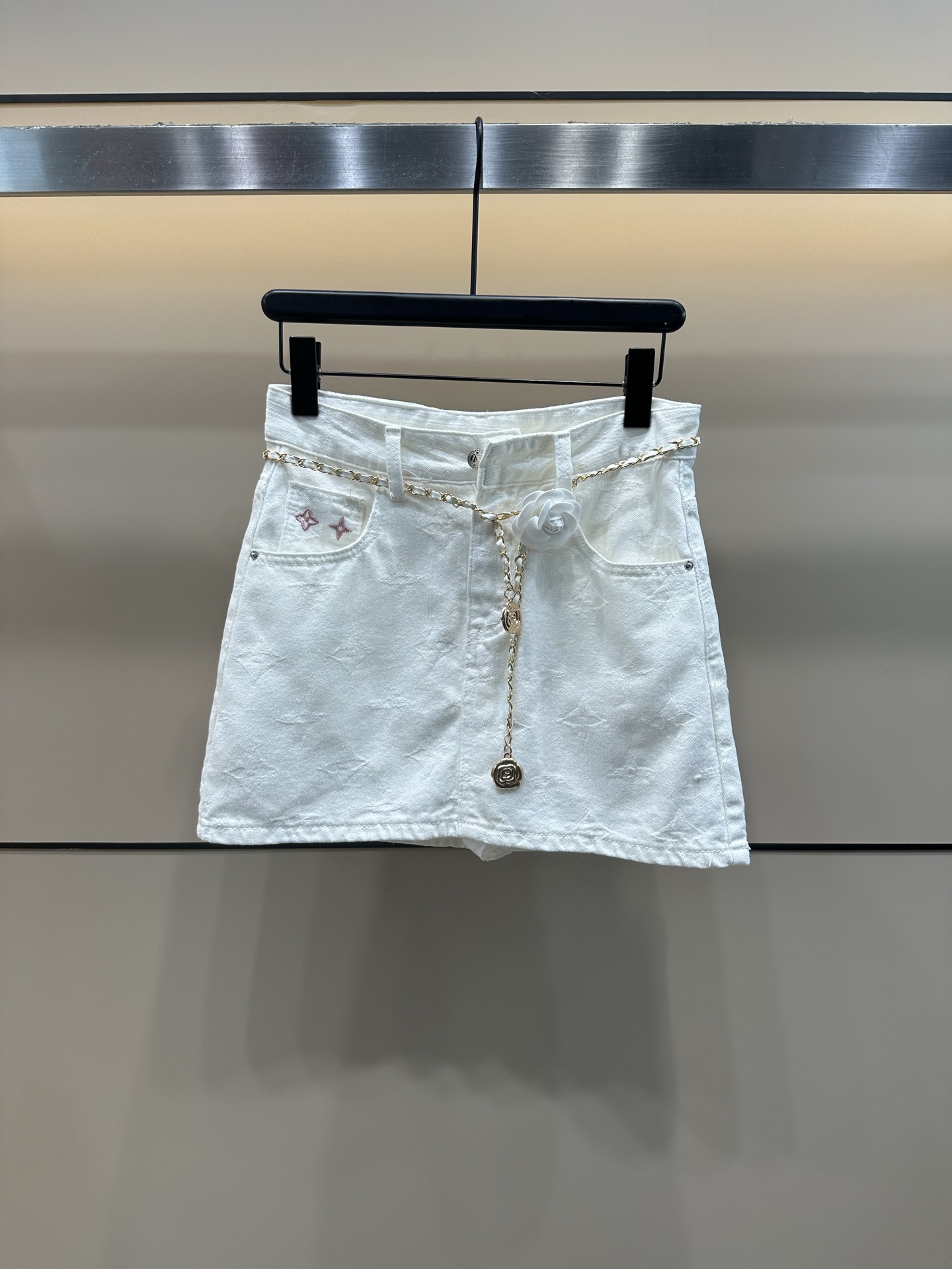 L style Embroidery Custom Fabric Washed Denim Skirt