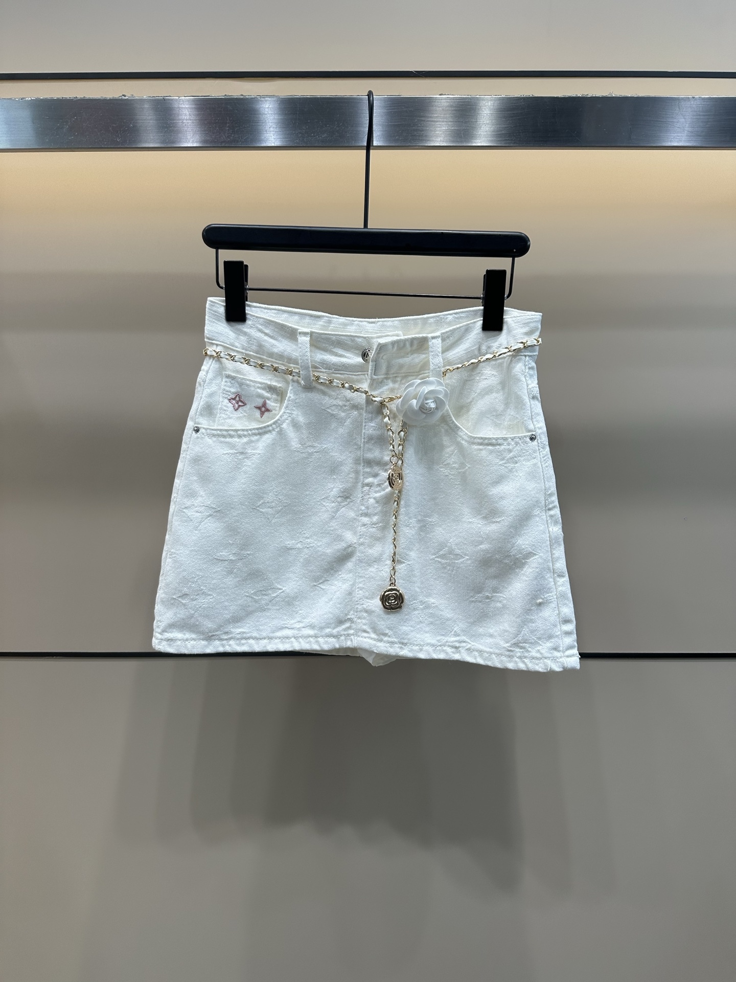 L style Embroidery Custom Fabric Washed Denim Skirt