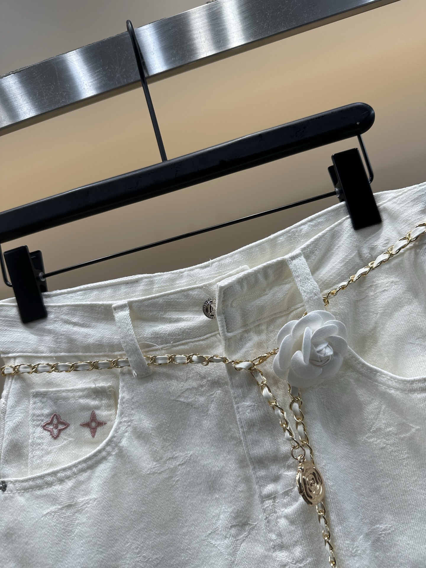 L style Embroidery Custom Fabric Washed Denim Skirt