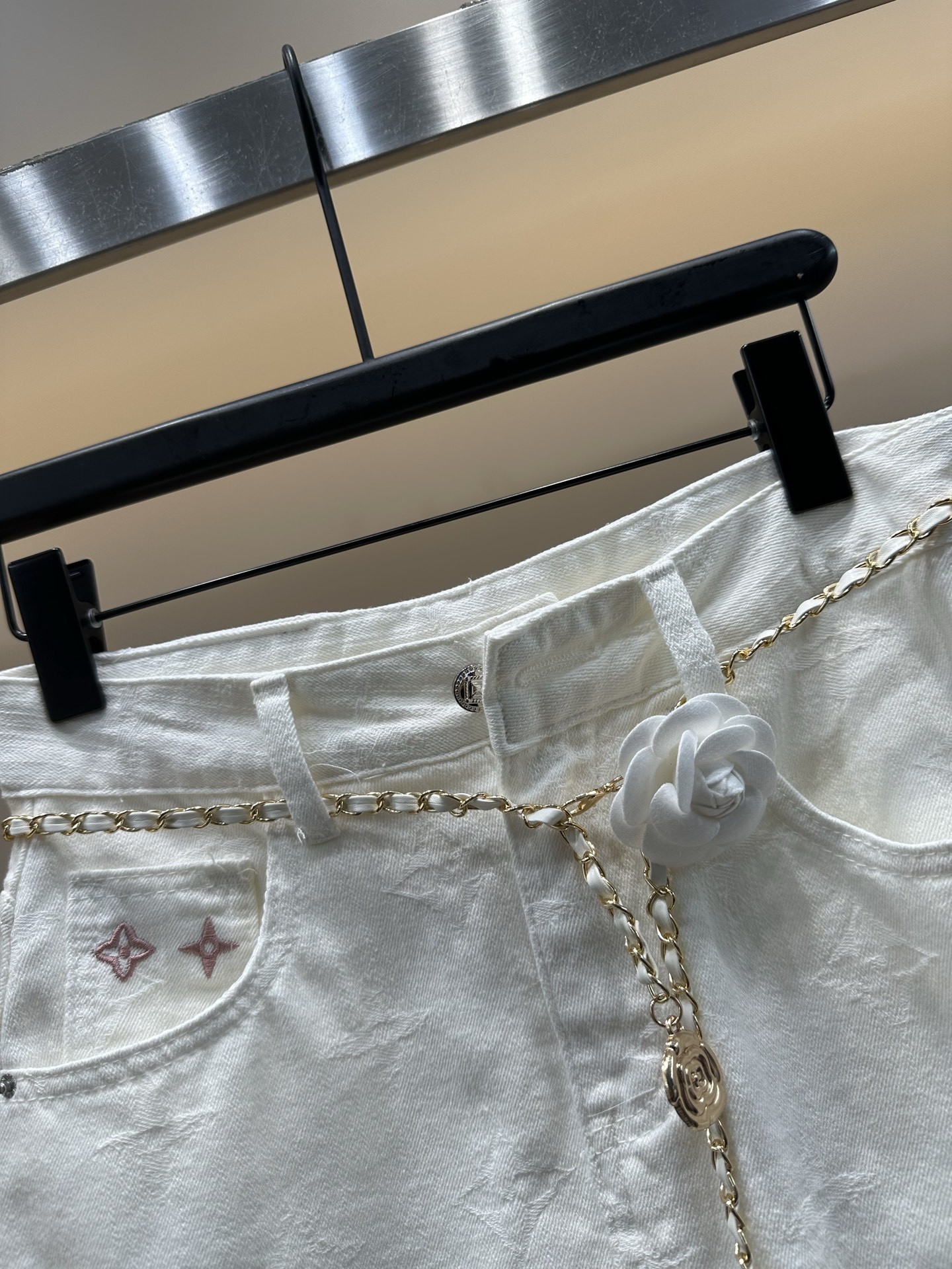 L style Embroidery Custom Fabric Washed Denim Skirt