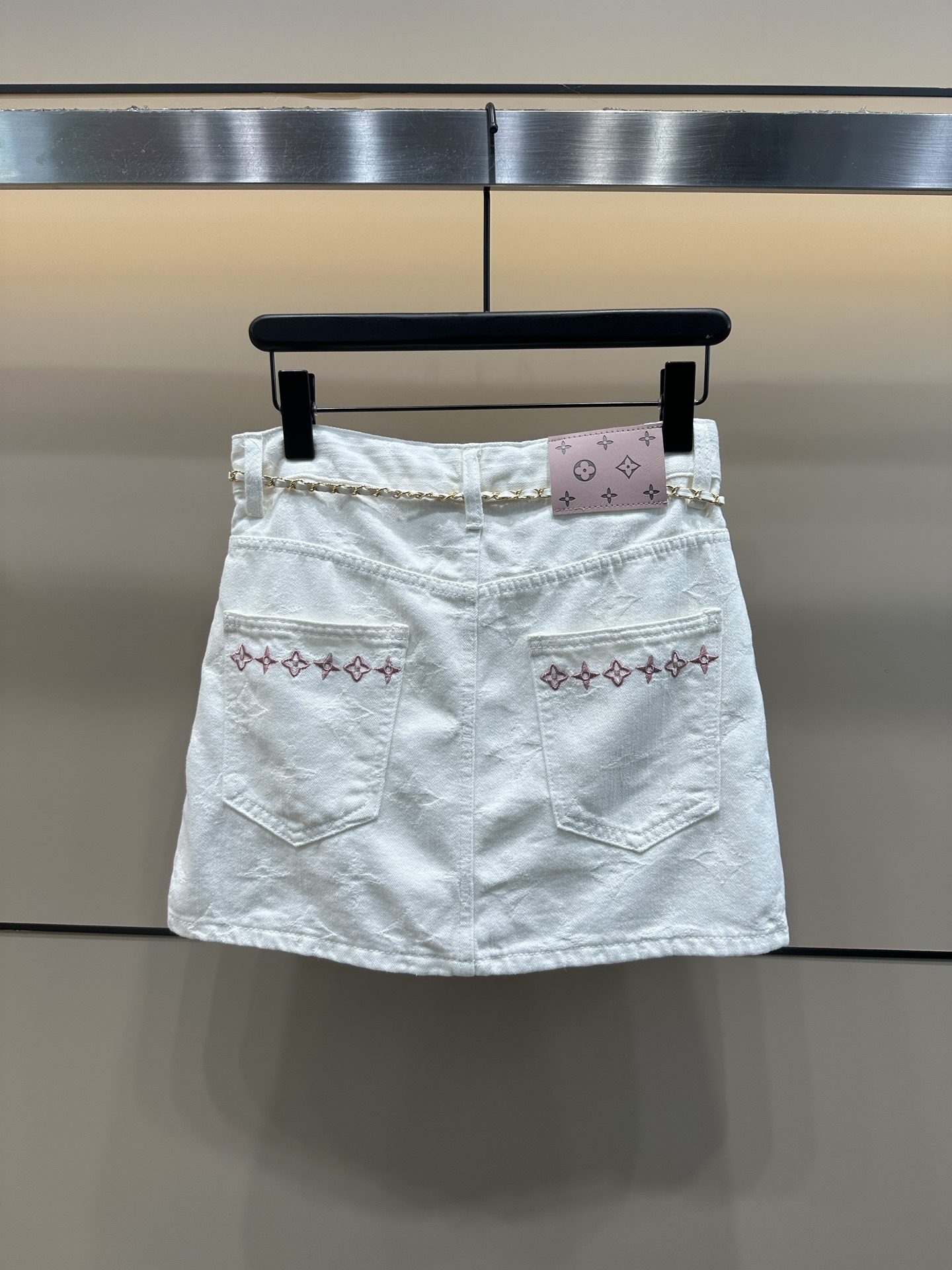 L style Embroidery Custom Fabric Washed Denim Skirt