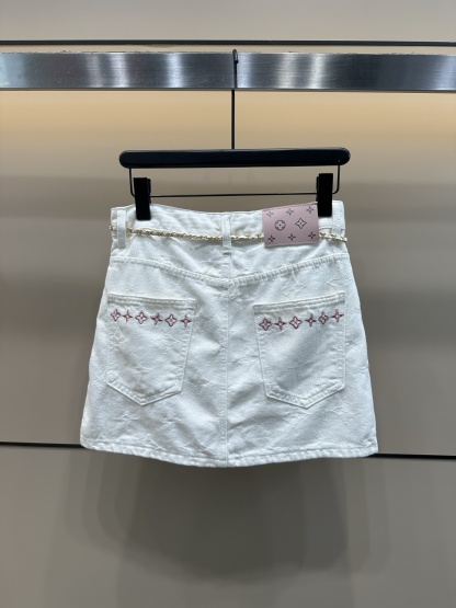 L style Embroidery Custom Fabric Washed Denim Skirt