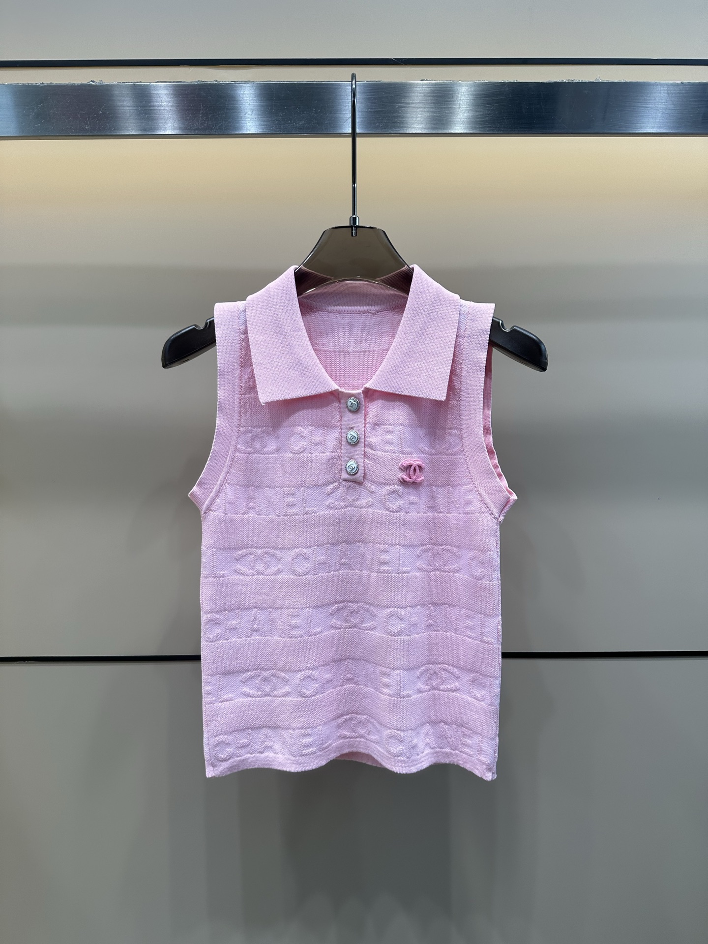 C style Lapel jacquard lettering knitted vest