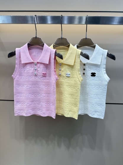 C style Lapel jacquard lettering knitted vest