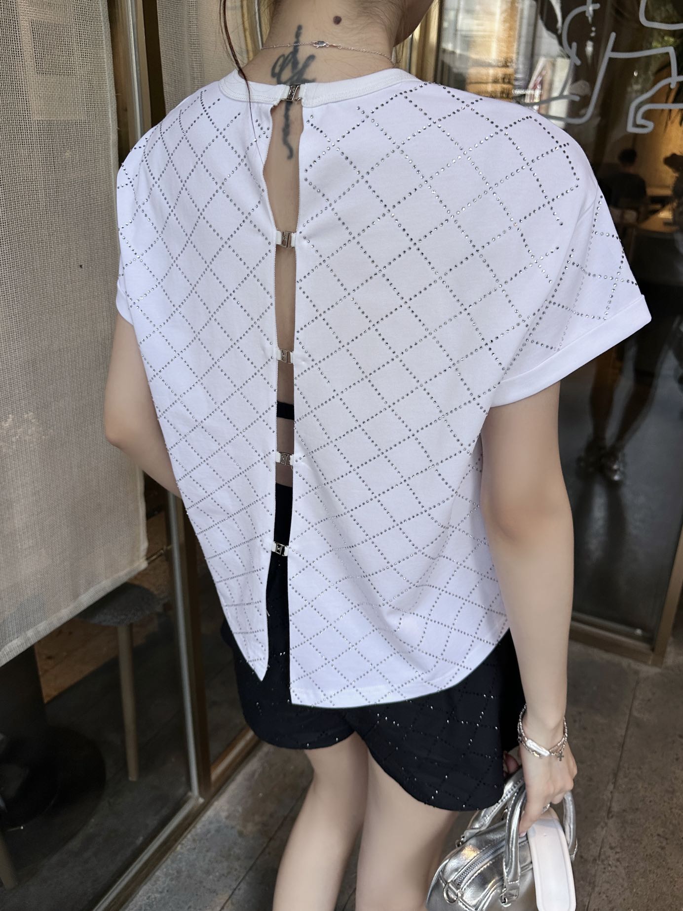 C style Rhinestone design T-shirt