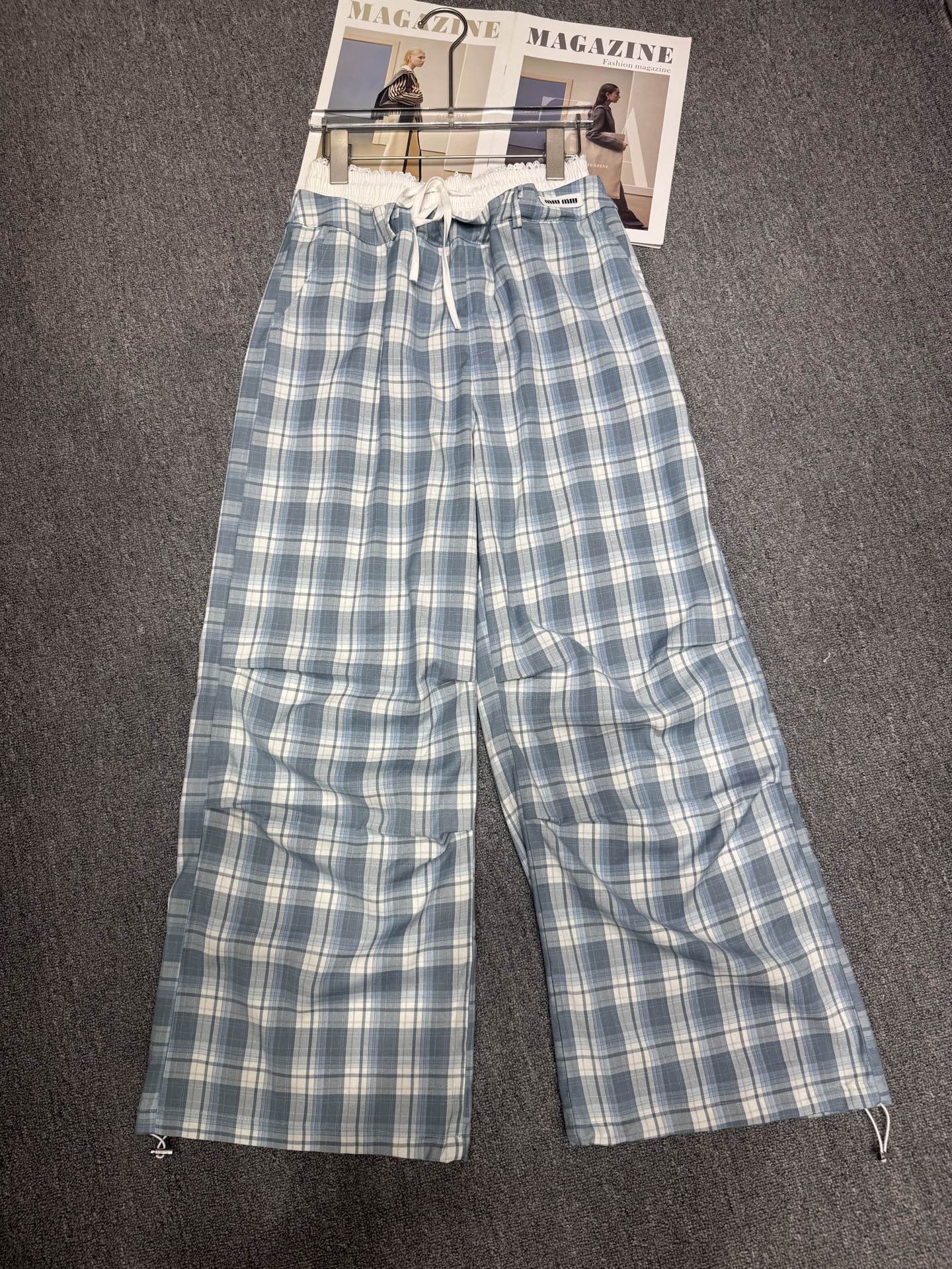 M style Double waist checked casual pants