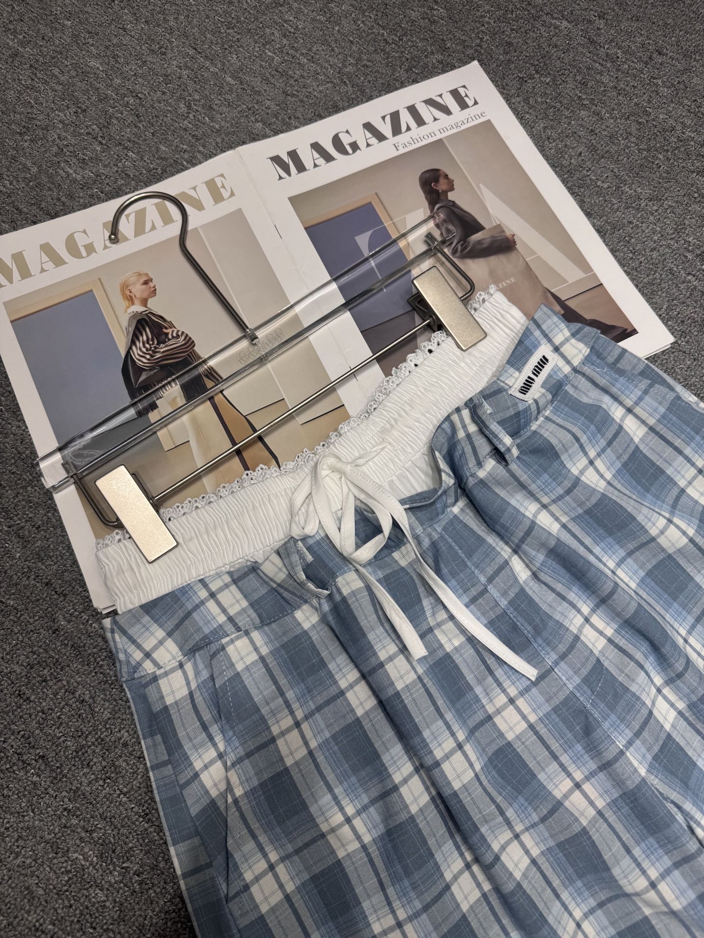 M style Double waist checked casual pants