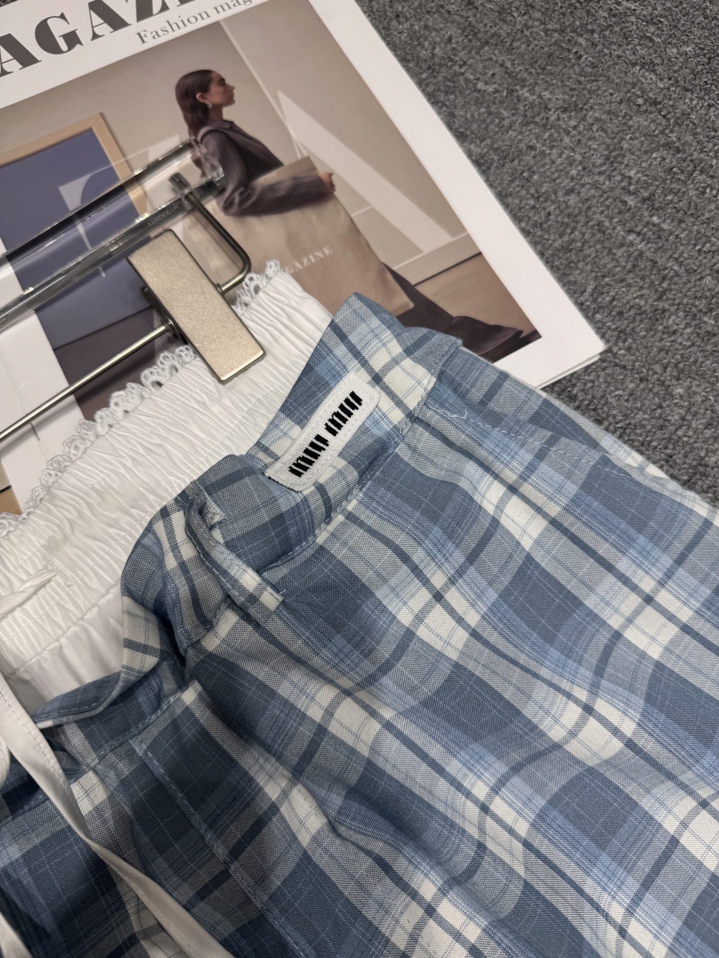 M style Double waist checked casual pants
