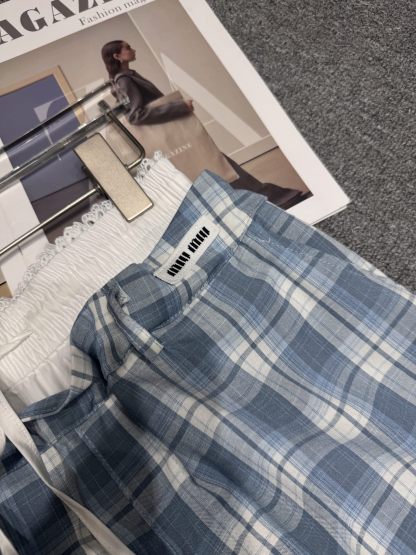M style Double waist checked casual pants