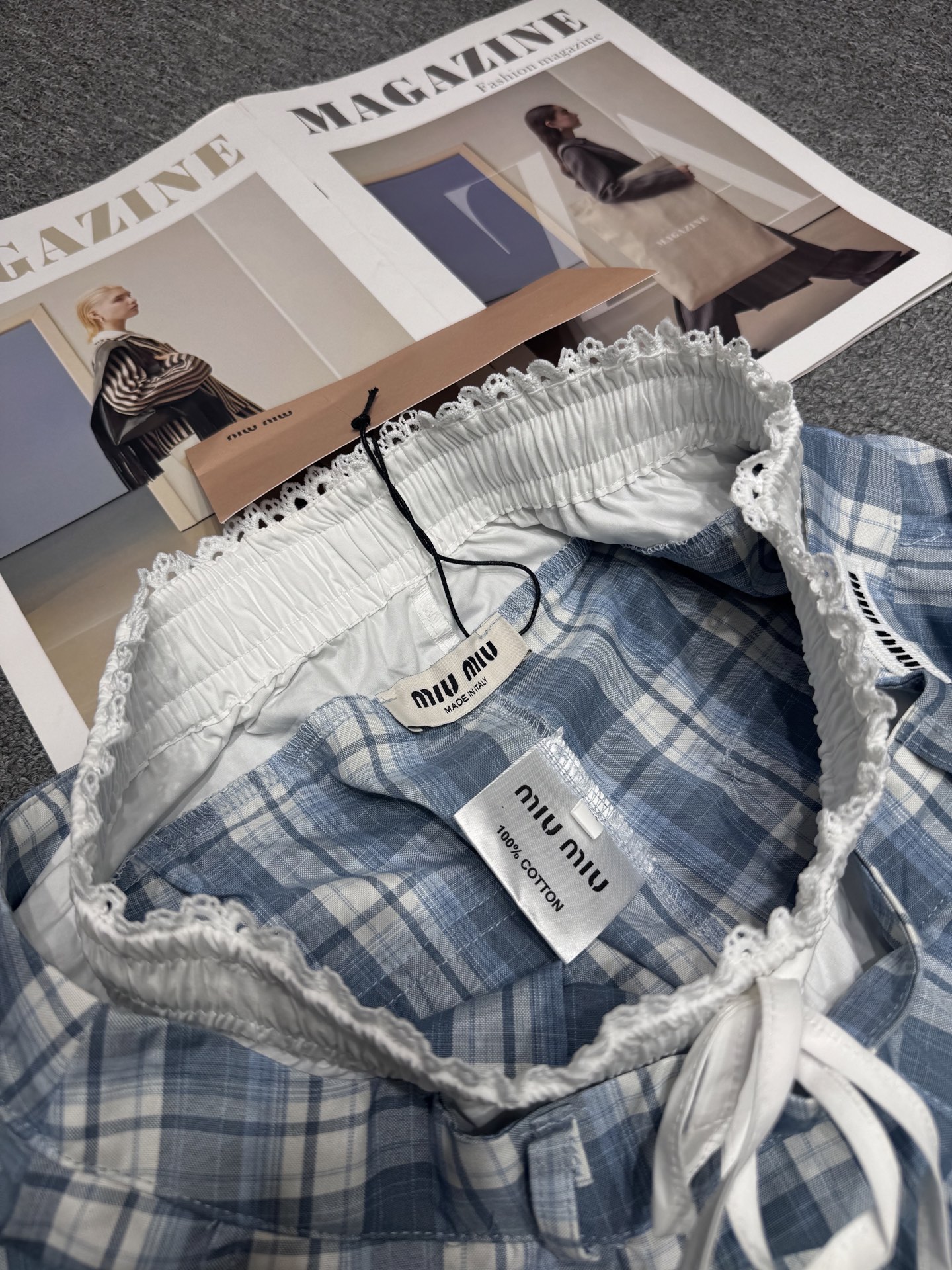 M style Double waist checked casual pants