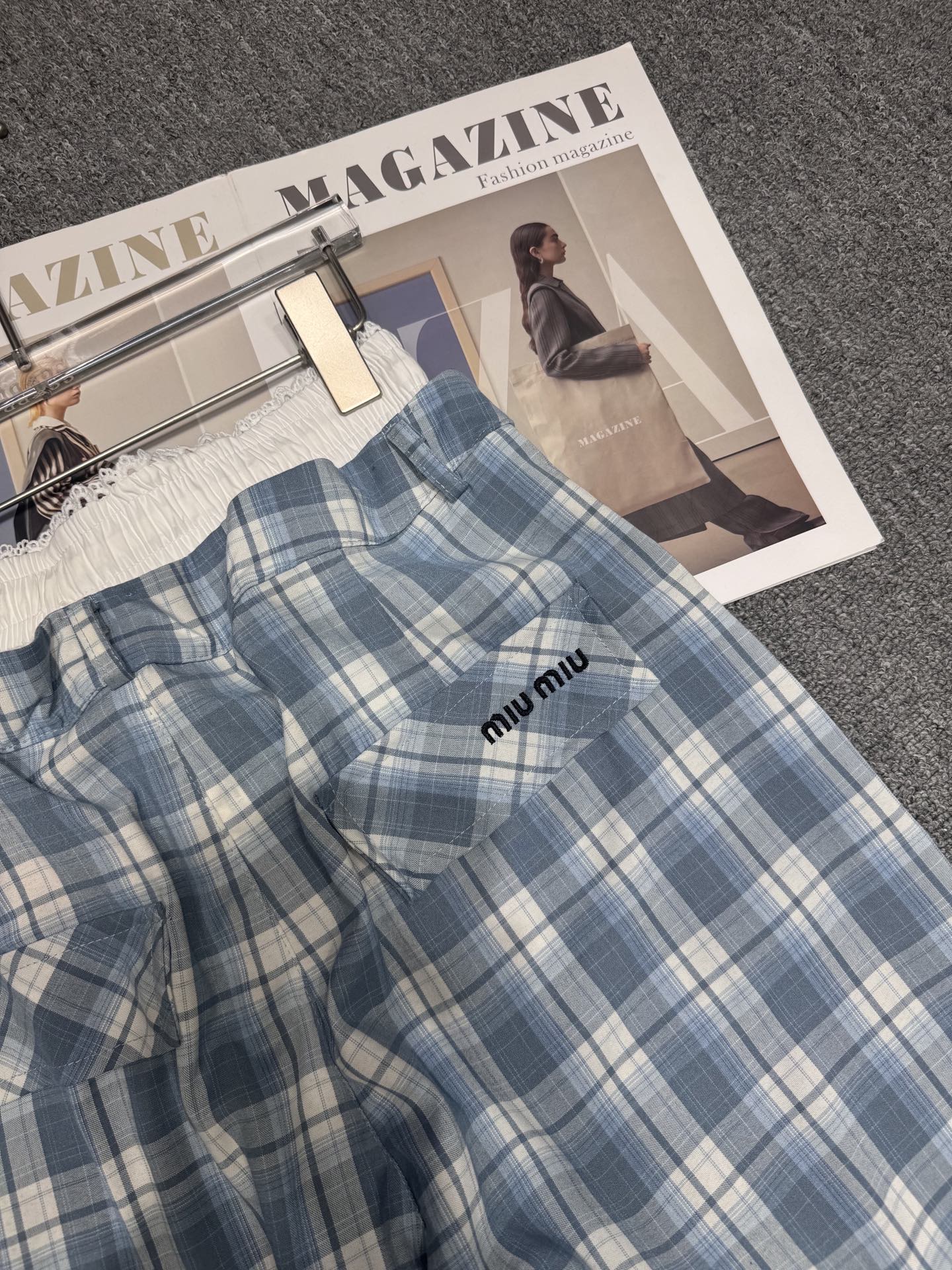 M style Double waist checked casual pants